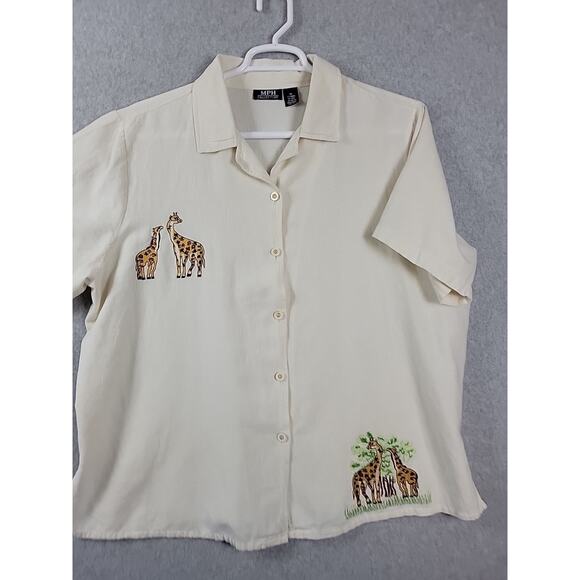 MPH Collection Linen Blend Ivory Embroidered SS Button Up Shirt Women's Plus 3X - Picture 2 of 12
